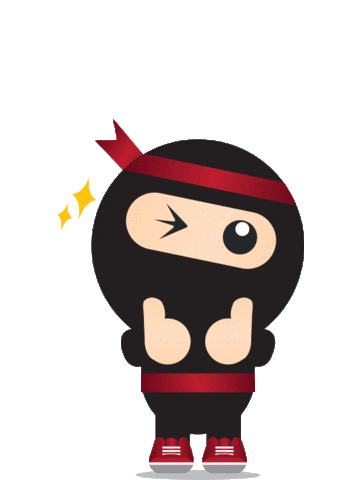 small ninja jumping with thumbs up
